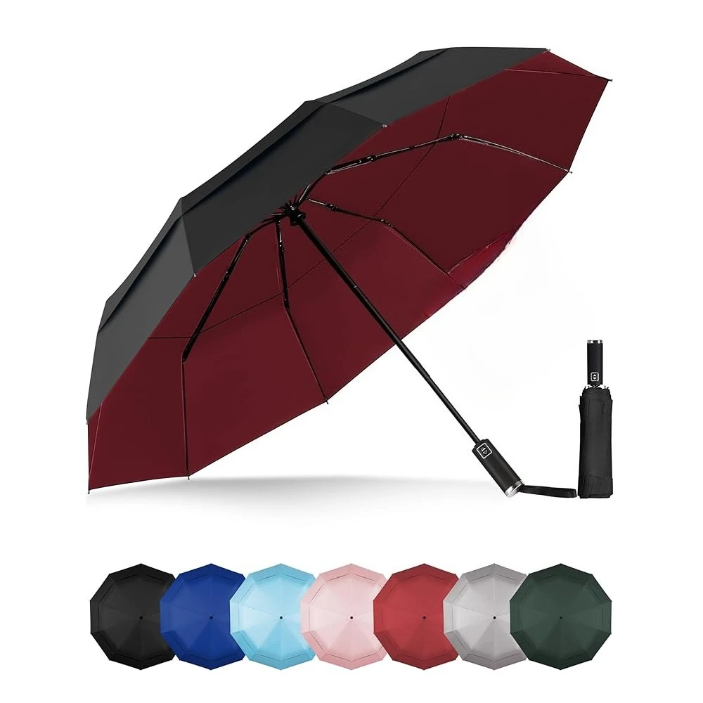

Зонт-трость с защитой от ветра - автоматический зонт для дождя, компактный складной с отражающей полосой, портативный