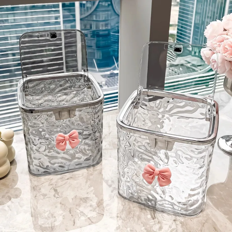 Water Ripple Desktop Trash Can Transparent Thickened Living Room Coffee Restaurant Table Small Trash Can with Lid Paper Basket