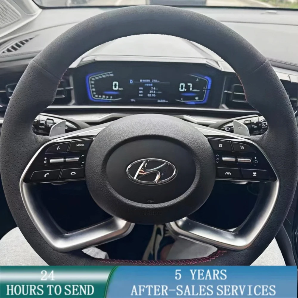 Cubierta trenzada personalizada para volante de coche, cuero de ante cosido a mano para Hyundai AVANTE Santa Cruz Tucson Plug I20 Tucson Hyundai