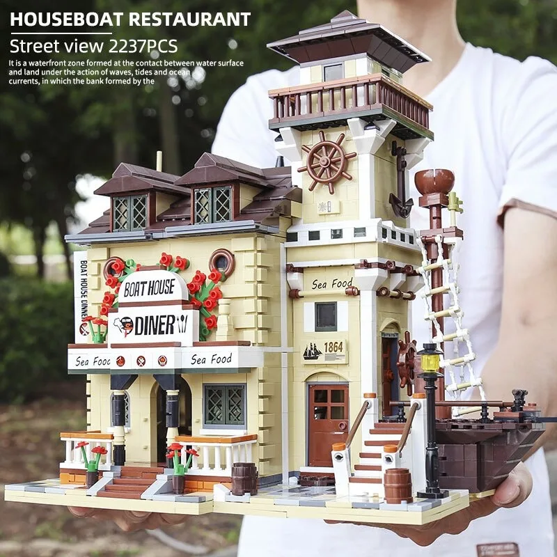 12003 Street Building Spielzeug Das Bootshaus Diner Modell Bausteine Ziegel 16050 Montage DIY Spielzeug Kinder Weihnachtsgeschenk 21310