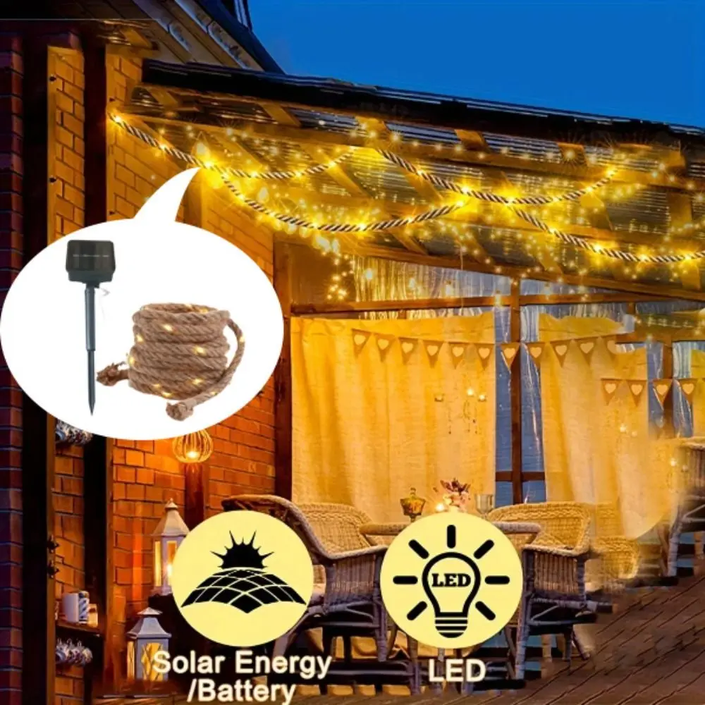 Decorative Lamp Solar Powered Solar Rope Light 8 Lighting Modes LED Rope Light Vintage Rope Light Camping Decoration