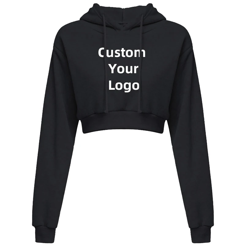 Customize your logo Women Short Top Hoodie Casual Long Sleeve Hooded Short Sweatshirt Sexy Printed Sweaters 10 Colors