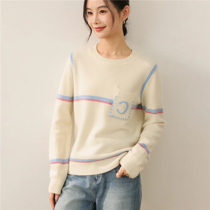 

Autumn and winter new 100% pure wool O-neck sweater women's casual knitted cashmere pullover loose hot selling women's top