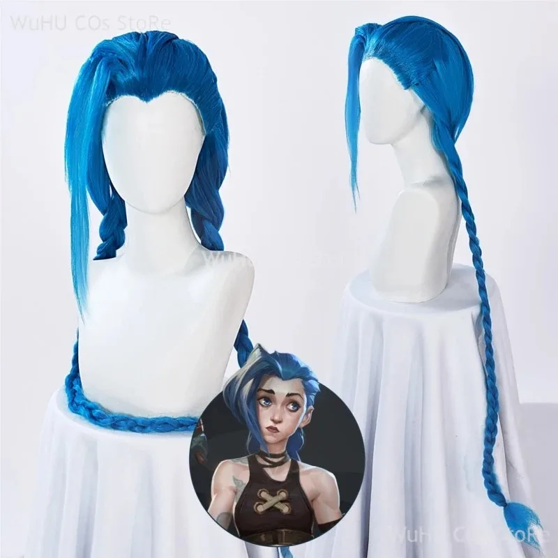 

Игра LOL Arcane 2 Jinx, парик для косплея, синий короткий парик, голова с фрикадельками, синтетическое волокно, волосы для женщин, реквизит для ролевых игр на Хэллоуин