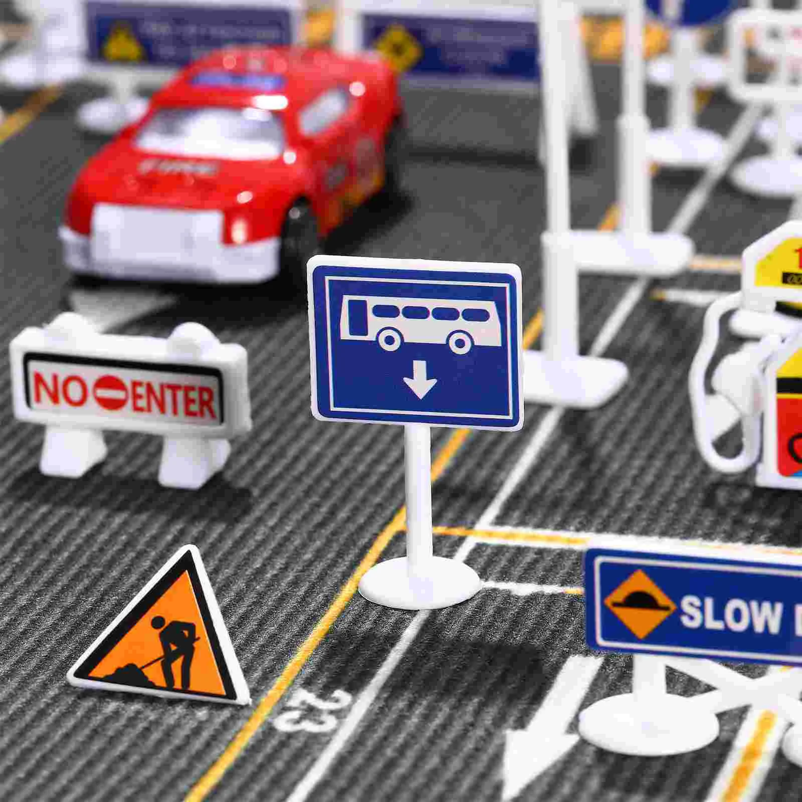 Signs Road Traffic Kids Toy Toys Street Sign Cones Construction Playset Mini Rage Stop Playing Playsets Light Blocks Stickers