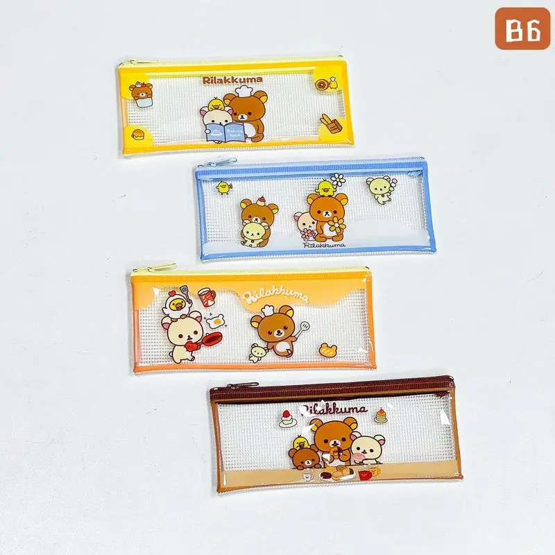 Kawaii Rilakkuma Mesh Zipper Pouch A4 A5 B6 Mini Student Stationery Storage Bag Document Pouch Portable Coin Purse Pencil Case view 4