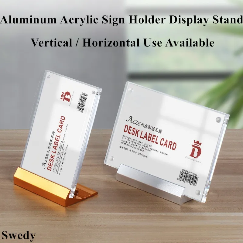 100x70mm / 120x80mm L-Shape Aluminum Table Plastic Acrylic Sign Holder Menu Paper Holder Display Stand Picture Poster Frames