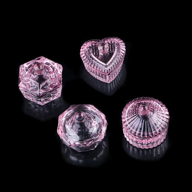 Pink Crystal Glass Dappen Dish Acrylic Powder Liquid Holder Container Geometric Nail Lid Cup Bowl Manicure Accessories