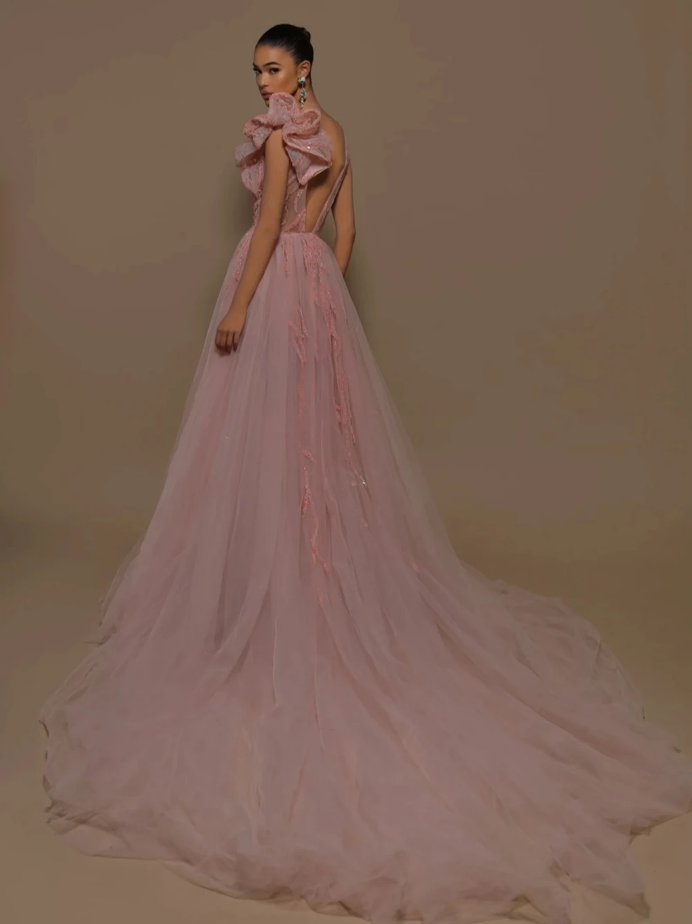 Stylish Sexy Deep V Neck And Back Sequined Evening Dress Modern Charming A Line Prom Gown Pink Tank Sleeves Cocktail Customized