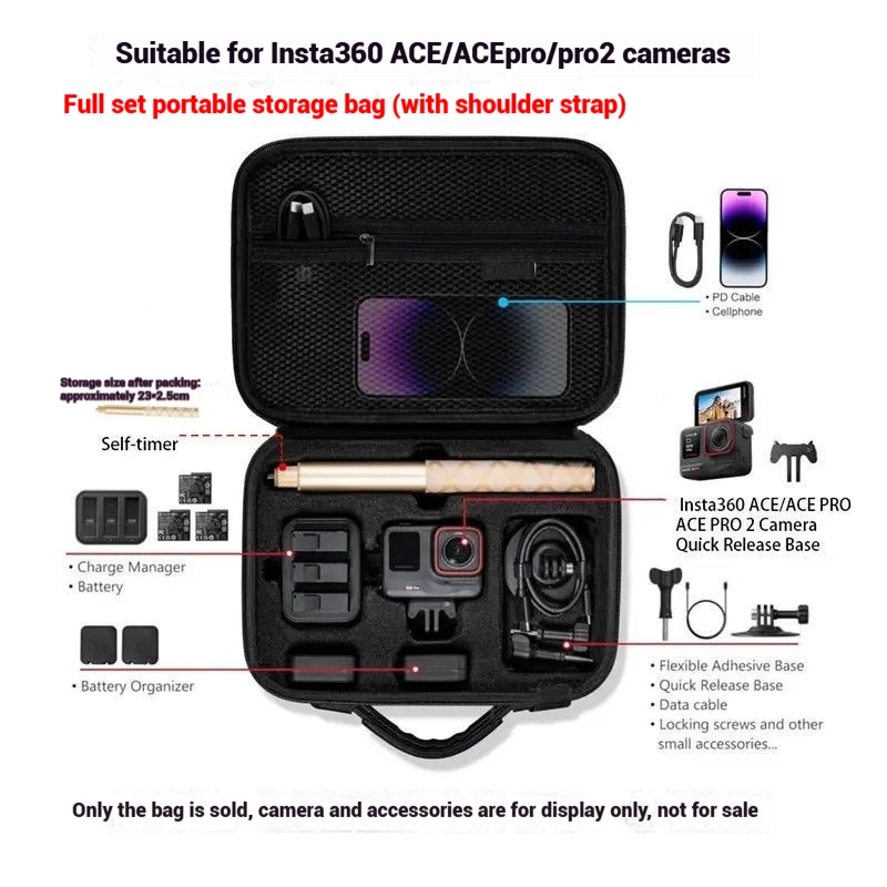Сумка через плечо для хранения EVA + нейлоновый чехол для Insta360 ACE Pro 2/Ace/Ace Pro 2, аксессуары для камеры