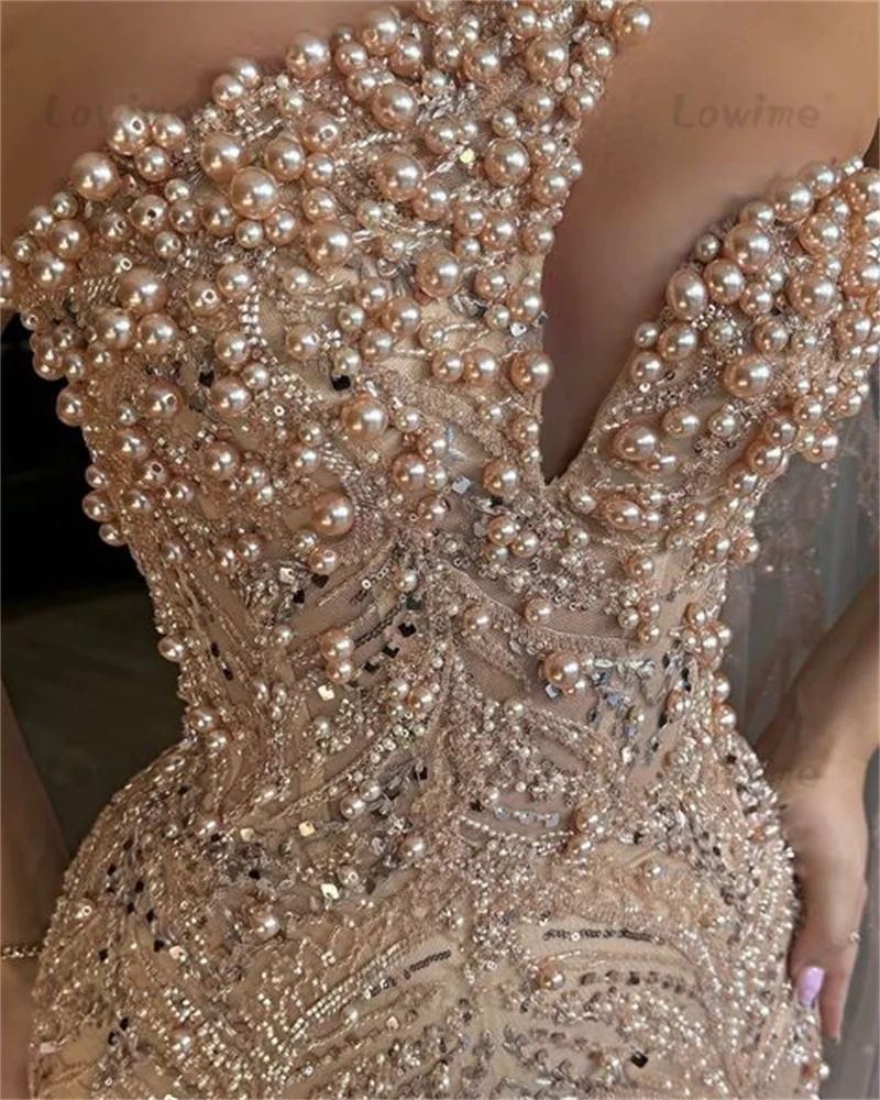 One Shoulder Cape Sleeve Pearls Prom Dress Mermaid Long Party Dresses Women Beaded Birthday Engagement Thanksgiving Gowns Robe