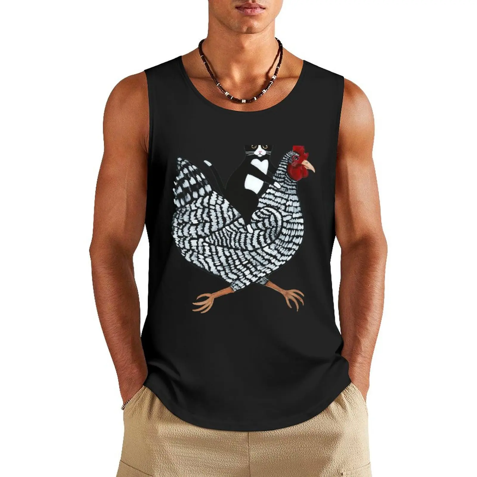 Tuxedo Cat Chicken Ride Tank Top gym shirt man t-shirts for Men's gym