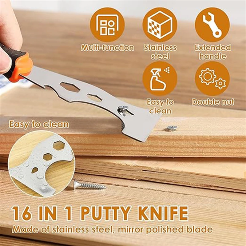 16 In 1 Putty Knife Multifunctional Scraping Mud Wall Plastering Knife Paint Filling Cleaning Shovel Tools With 4 Screw Bits