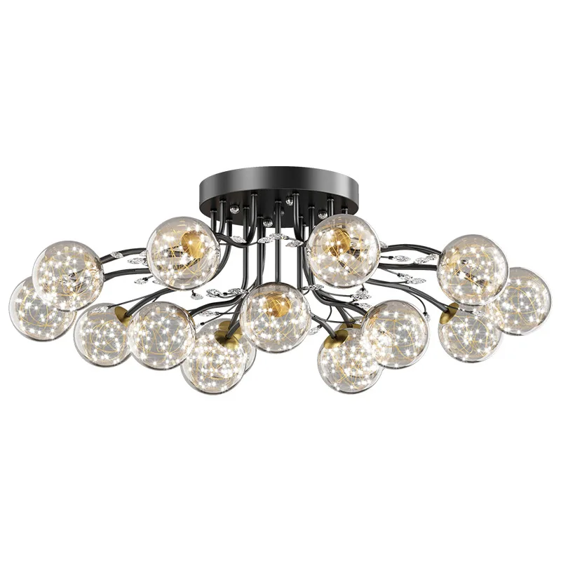 Lámpara de techo de bola de cristal de lujo, candelabro LED estrellado moderno para sala de estar, tienda, decoración interior, luz de techo de dormitorio dorada