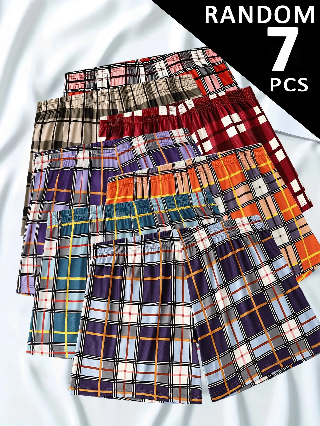 7pcs Random Men's Fashion Plaid Boxer Briefs Sexy Versatile Comfortable Breathable Shorts Push Sizs S-XXL Elderly Panties