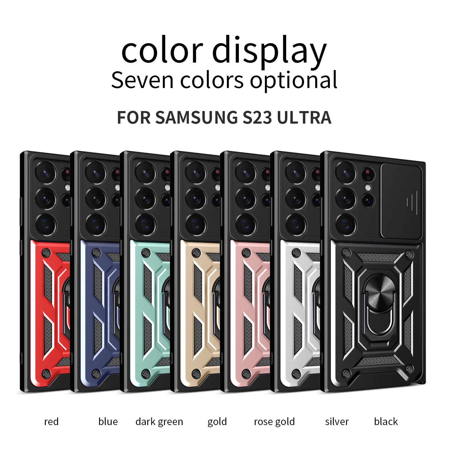 حافظة لهاتف سامسونج جالاكسي S23 Ultra ذات غطاء حماية لعدسة الكاميرا لهاتف سامسونج جالاكسي S23 الترا مصدات عسكرية