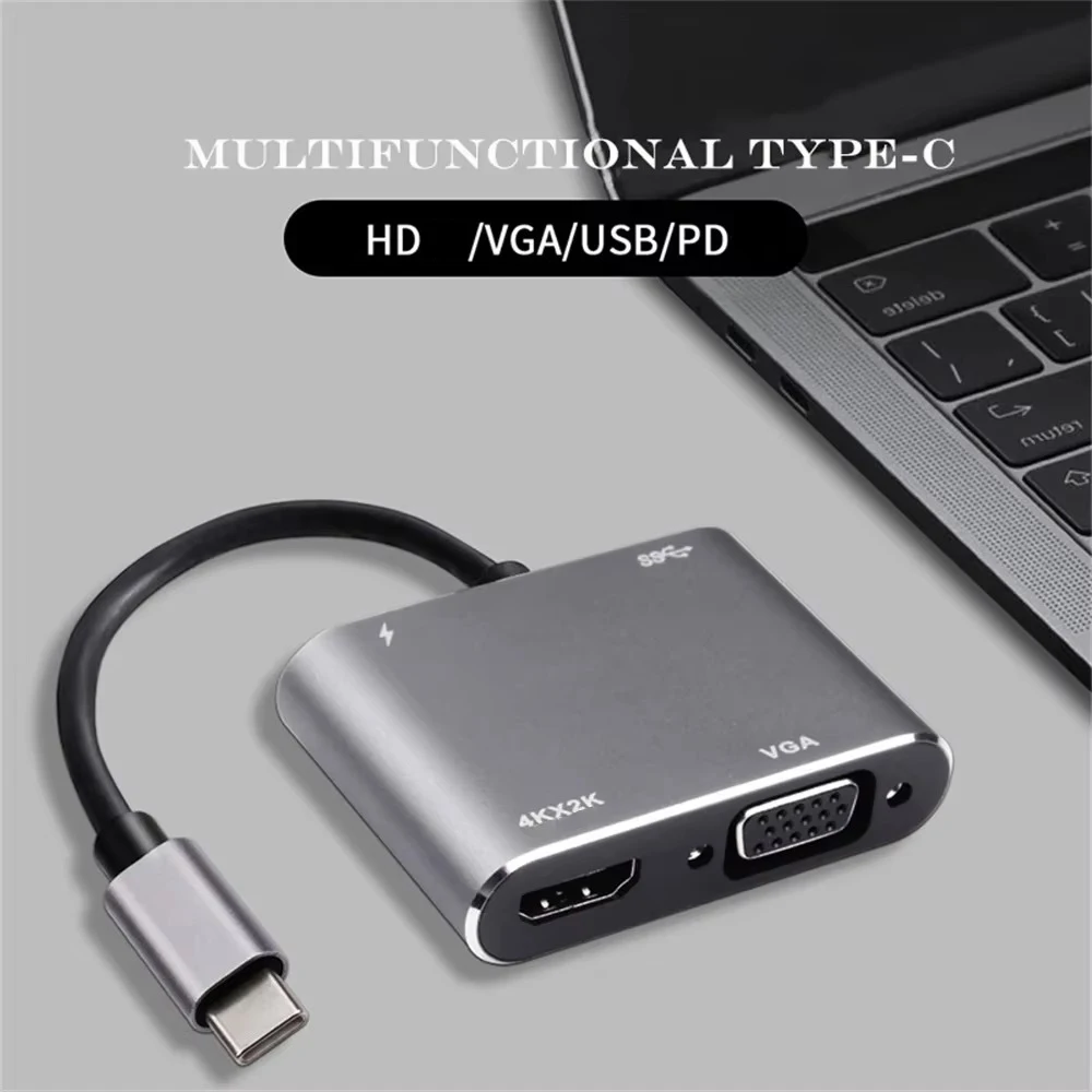 محول VGA متوافق مع USB C إلى HDMI من النوع C محول AV رقمي متعدد المنافذ Thunderbolt 3 محول إلى 4K 1080P لجهاز MacBook