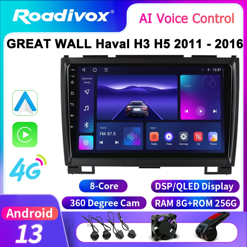 roadivox Android Car Radio for GREAT WALL Haval H3 H5 2011 - 2016 GPS Navigation Video Stereo Screen Multimedia Player Carplay