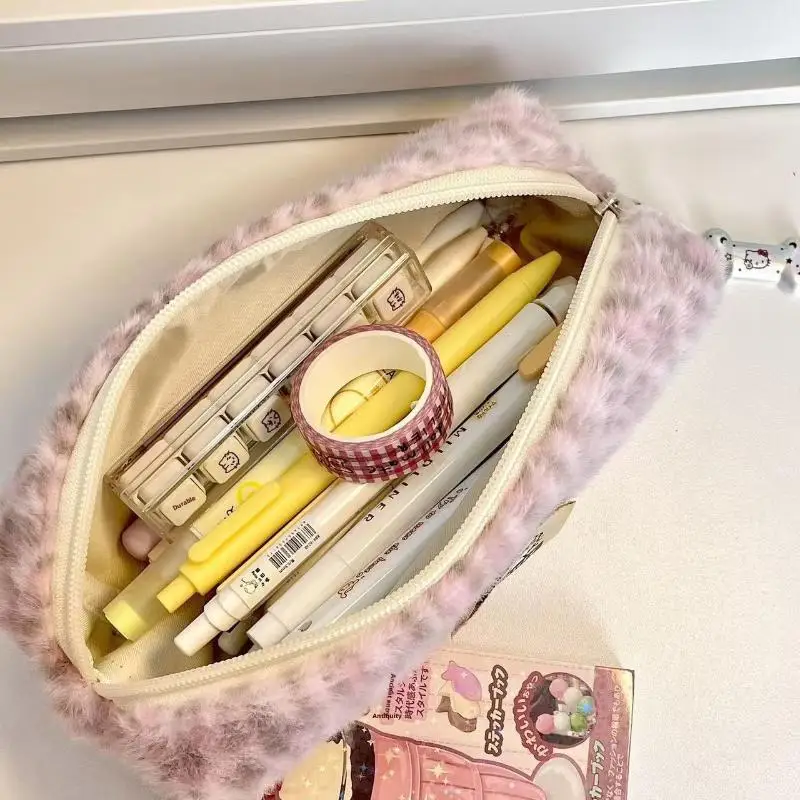 1 stks Hello Kitty Pluche Etui Grote Capaciteit Leuke KT Kat Briefpapier Doos Opbergtas Make-up Tas Anime Gift