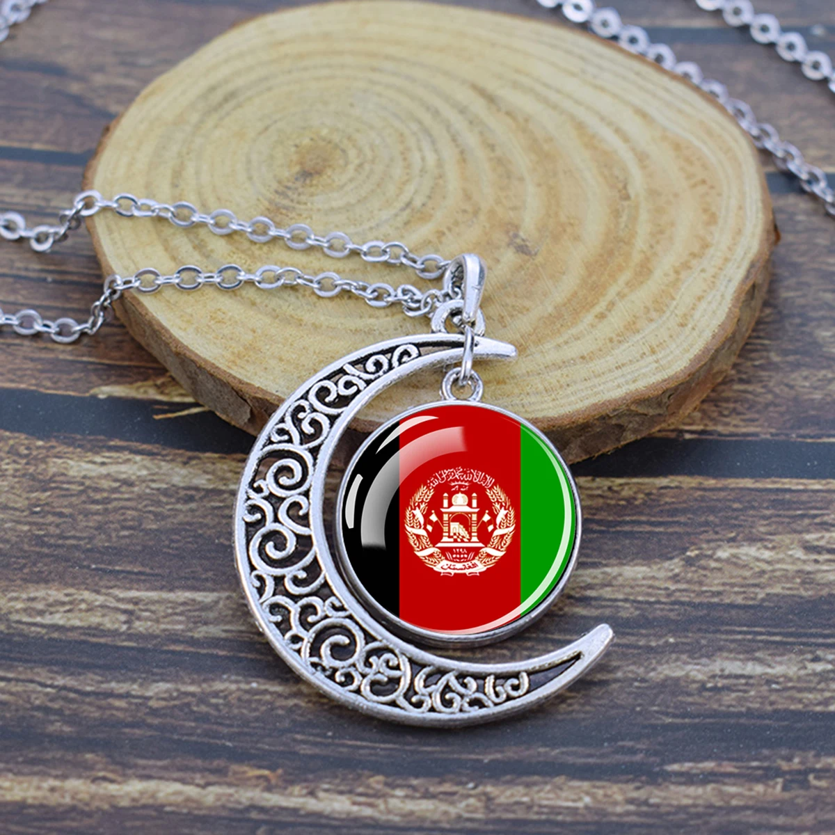 West Asian Countries Flag Necklace Afghanistan Flag Crescent Moon Pendant Necklace Patriot Gift