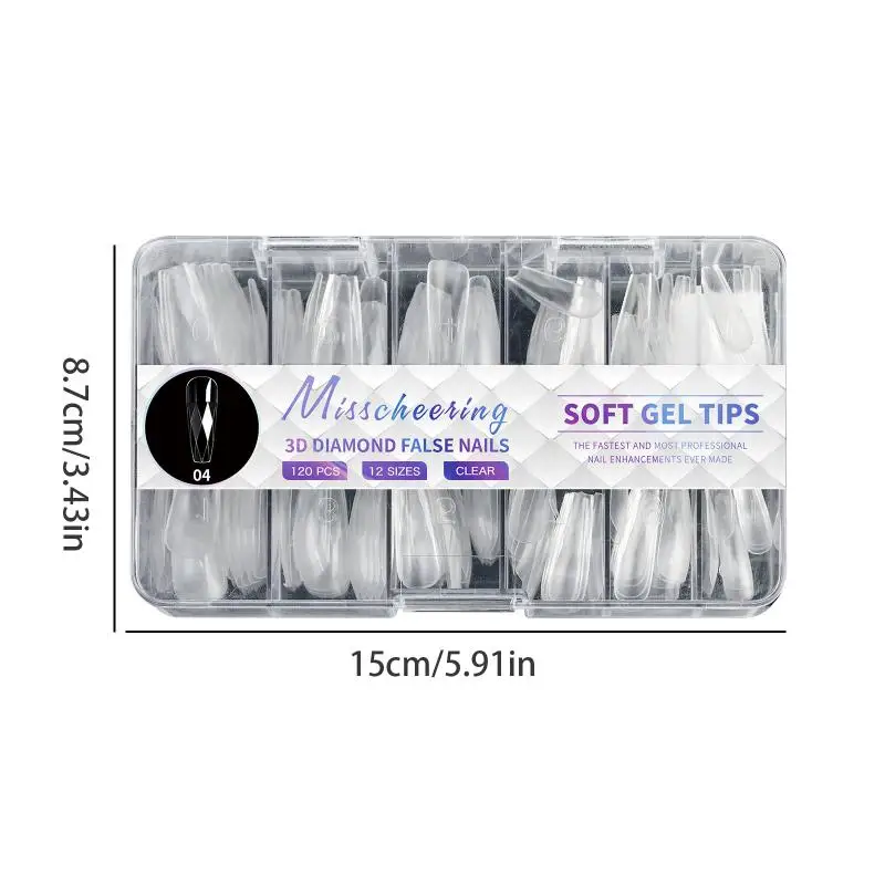 120/140pcs/Box Square Almond Coffin Nail Extension Tips Natural Clear Full Cover Nails Dual Form 3D Diamond Soft Gel Nail Tips