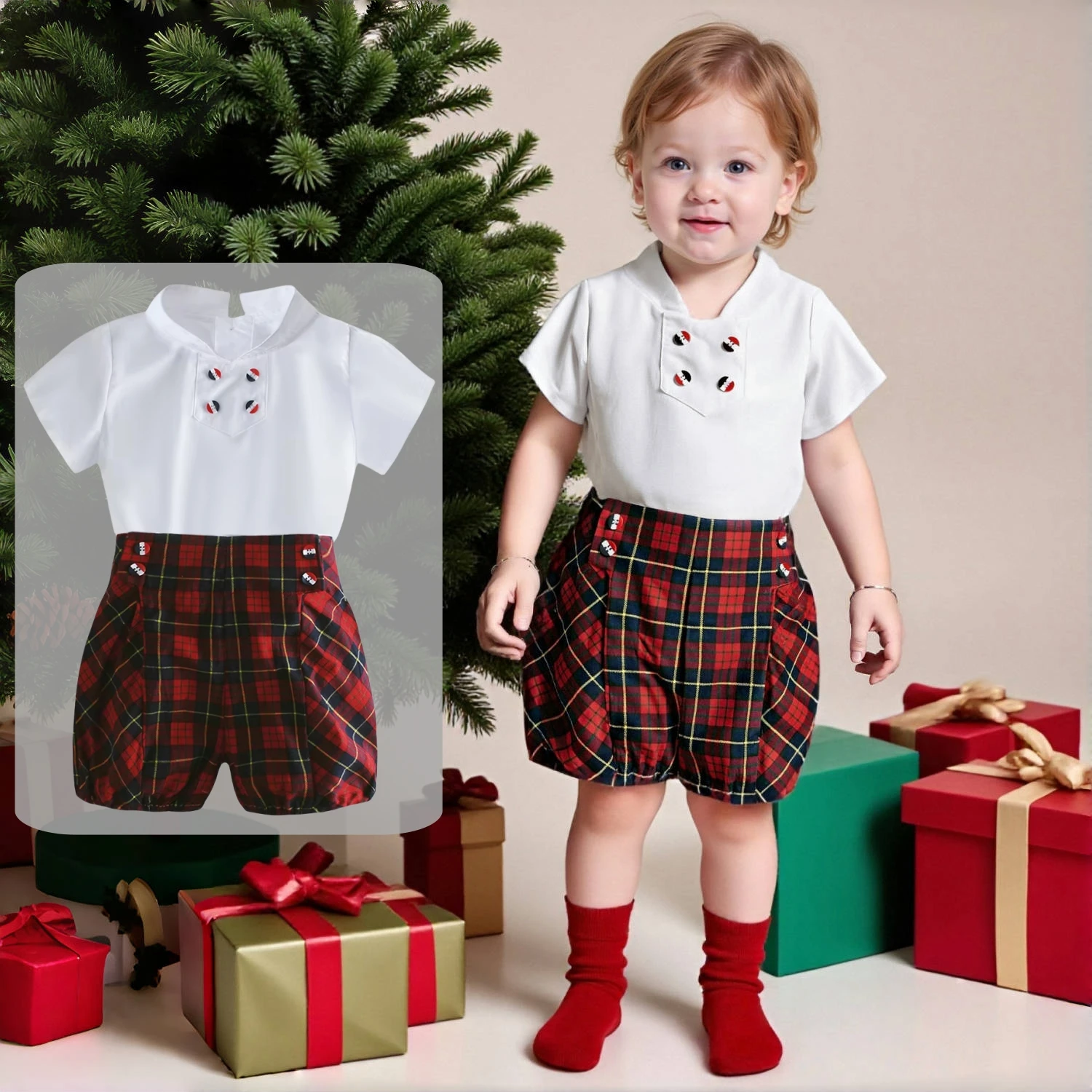 Gentleman Boys Two Pieces Set 1 2 3 4 Years Toddler Christmas Formal Party Costume Infant Cotton Short Sleeve Clothes