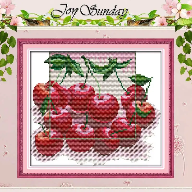 

Red Cherry Patterns Counted Cross Stitch Set DIY 11CT 14CT 16CT Stamped DMC Cross-stitch Kit Embroidery Needlework Home Decor