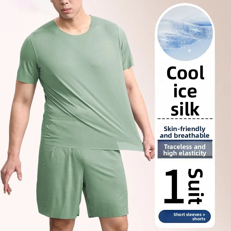 

Modal Ice Silk ort Sve Spwear Home Clothes Set for Men Thin Summer New Sle Trendy All Match Home Leisure Suit