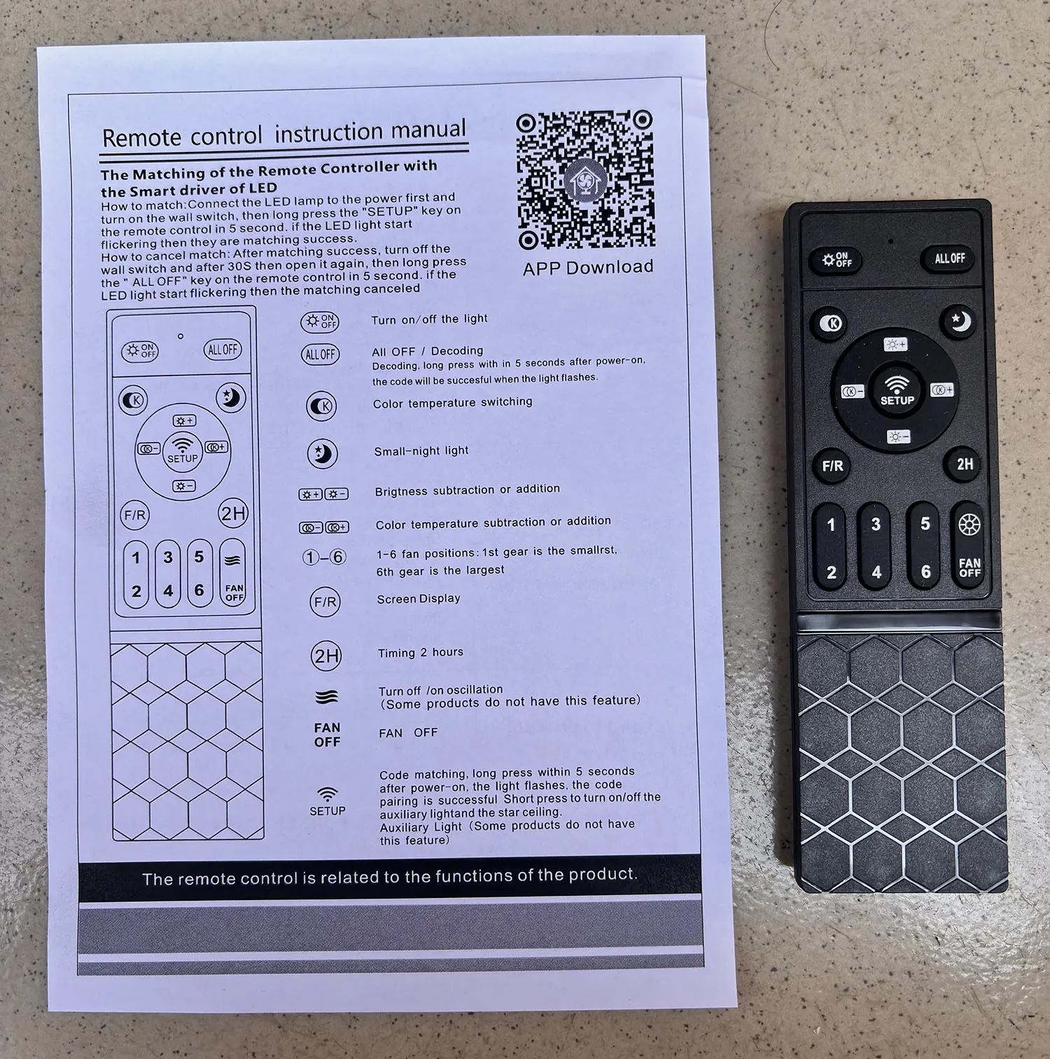 Black Wireless Infrared Remote Control for 6-Speed Universal Oscillating Fan Light Replacement Frequency Easy-to-Use Remote