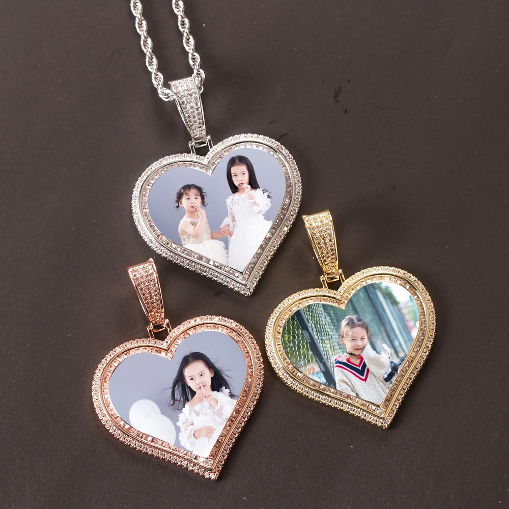 new Custom Hip Hop pendant Photo Sublimation Blank Necklace Jewelry Memory Pendant Neck Chain Crystal Heart Photo Necklace