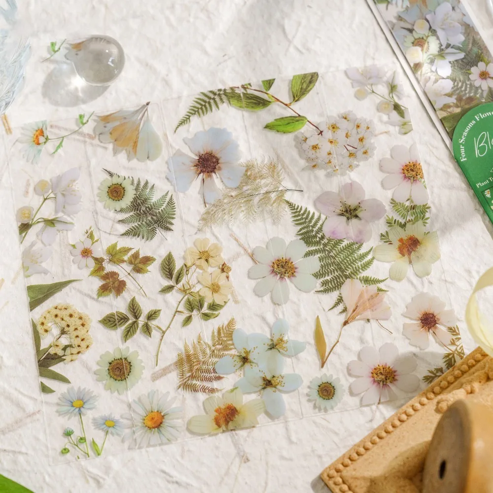 5pcs PVC Flower Travel Series Bookmark Four Seasons Stationery Reading Book Mark Translucent Natural Plant Bookmark