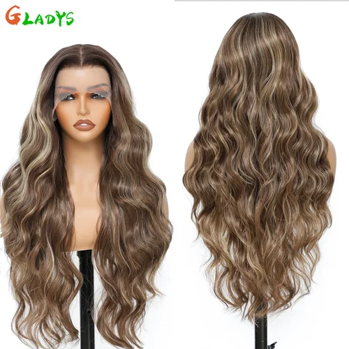 Imagen 2 del producto Peluca con malla frontal transparente de 30 pulgadas, 13x4, 180% de densidad, pelucas con malla frontal ondulada, Color degradado, peluca de pelo sintético ondulado suelto