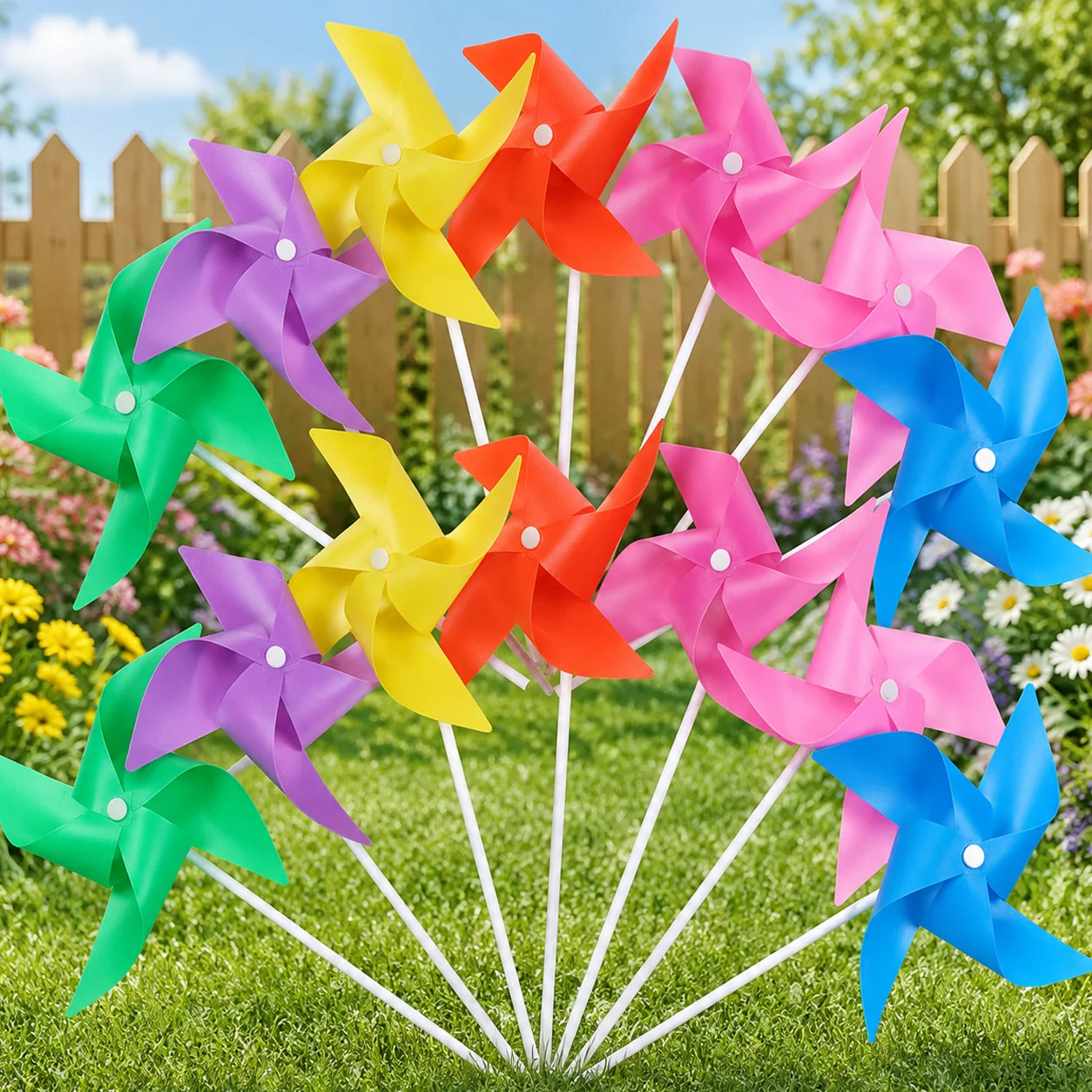 20/49/29PCS 19cm Rainbow Plastic Pinwheels White Stems Colorful Wind Spinners Yard Garden Stake Outdoor Party Favor Patio TMZ