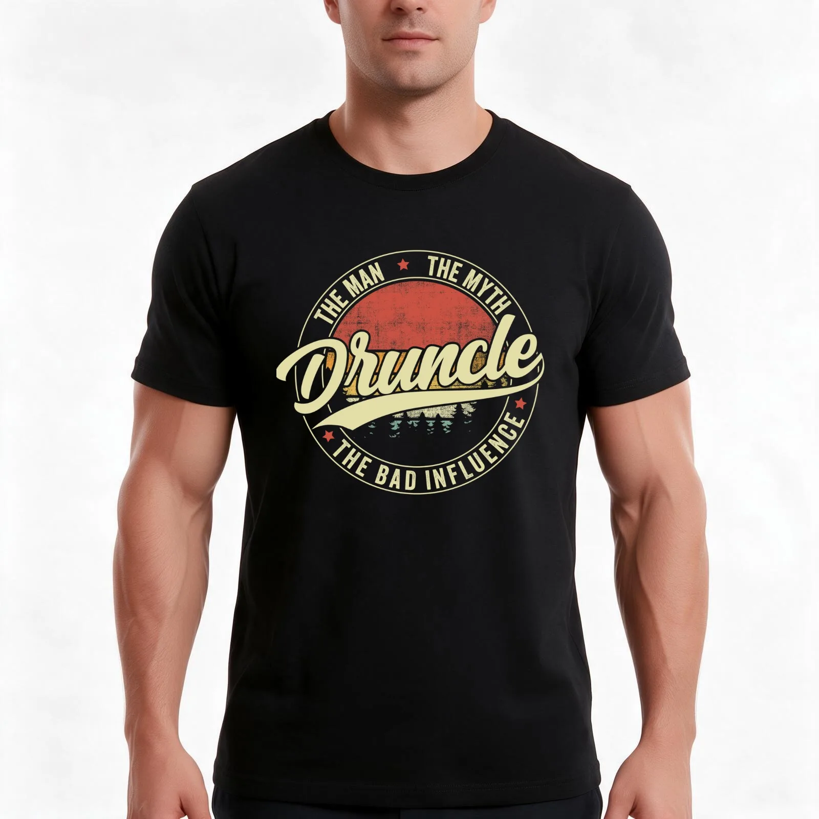 Druncle The Man The Myth The Bad Influence Retro Vintage T-Shirt, Summer Casual Cotton Tee, Oversized Streetwear Tops