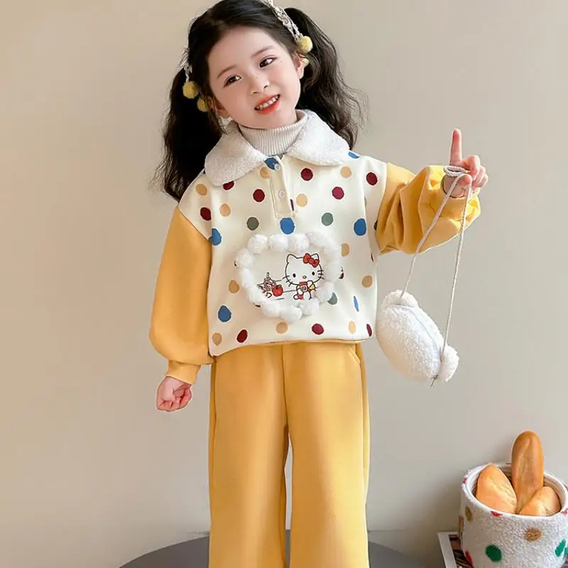 

girls Hello Kitty Winter Thick Coat 2025 New Children's Cartoon Anime Warm Set Fashion Sweet Casual Comfort Clothe holiday gift