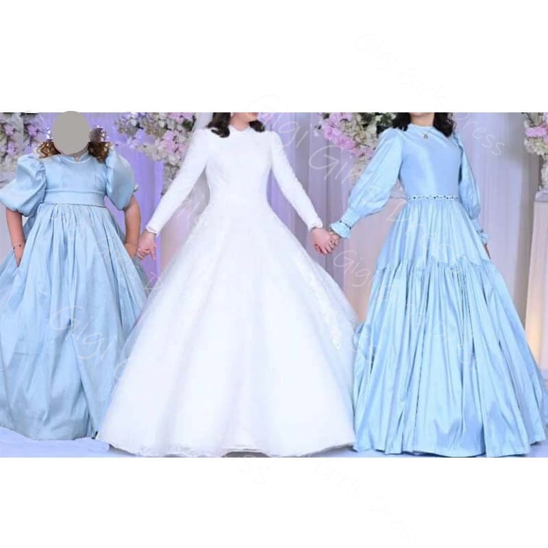 

Атласное свадебное платье с цветочным узором для девочек с рюшами и высокой талией, платье для первого причастия с поясом, бальное платье, вечерние на заказ