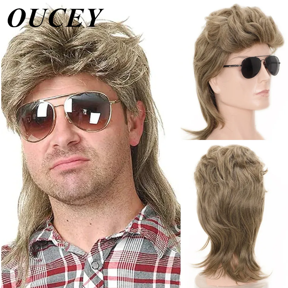 

OUCEY High Quality Synthetic Hair Wigs for Men Natural Wavy Wig Male Brown Black Cosplay Wig Male Cheap Wigs on Sale Clearance