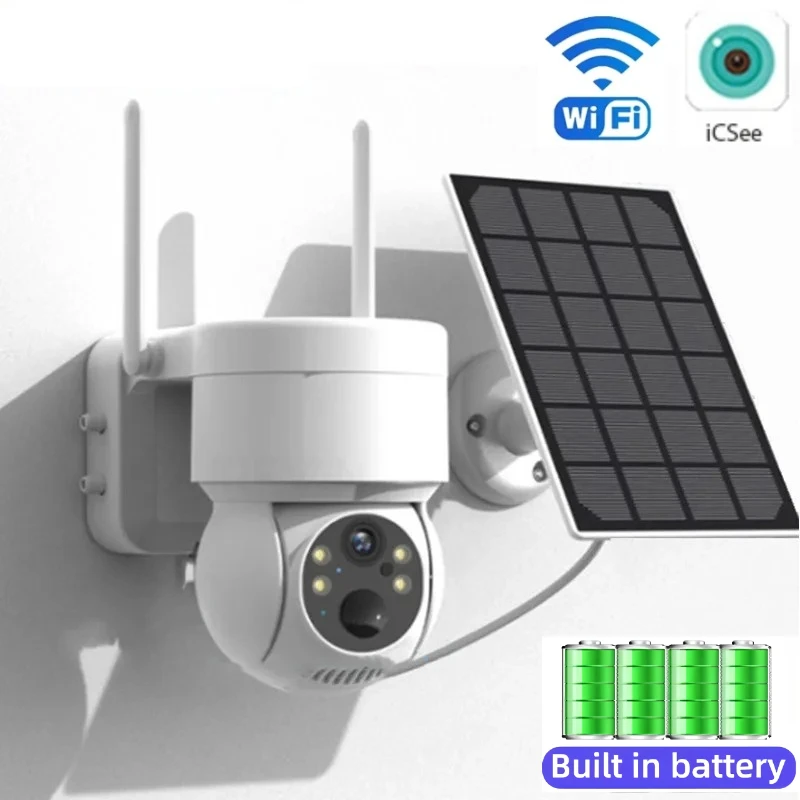 

Icsee 4-мегапиксельная Wi-Fi камера безопасности с солнечной зарядкой, автоматическое отслеживание, монитор умной домашней сигнализации, водонепроницаемая IP-камера ночного видения, видеонаблюдение
