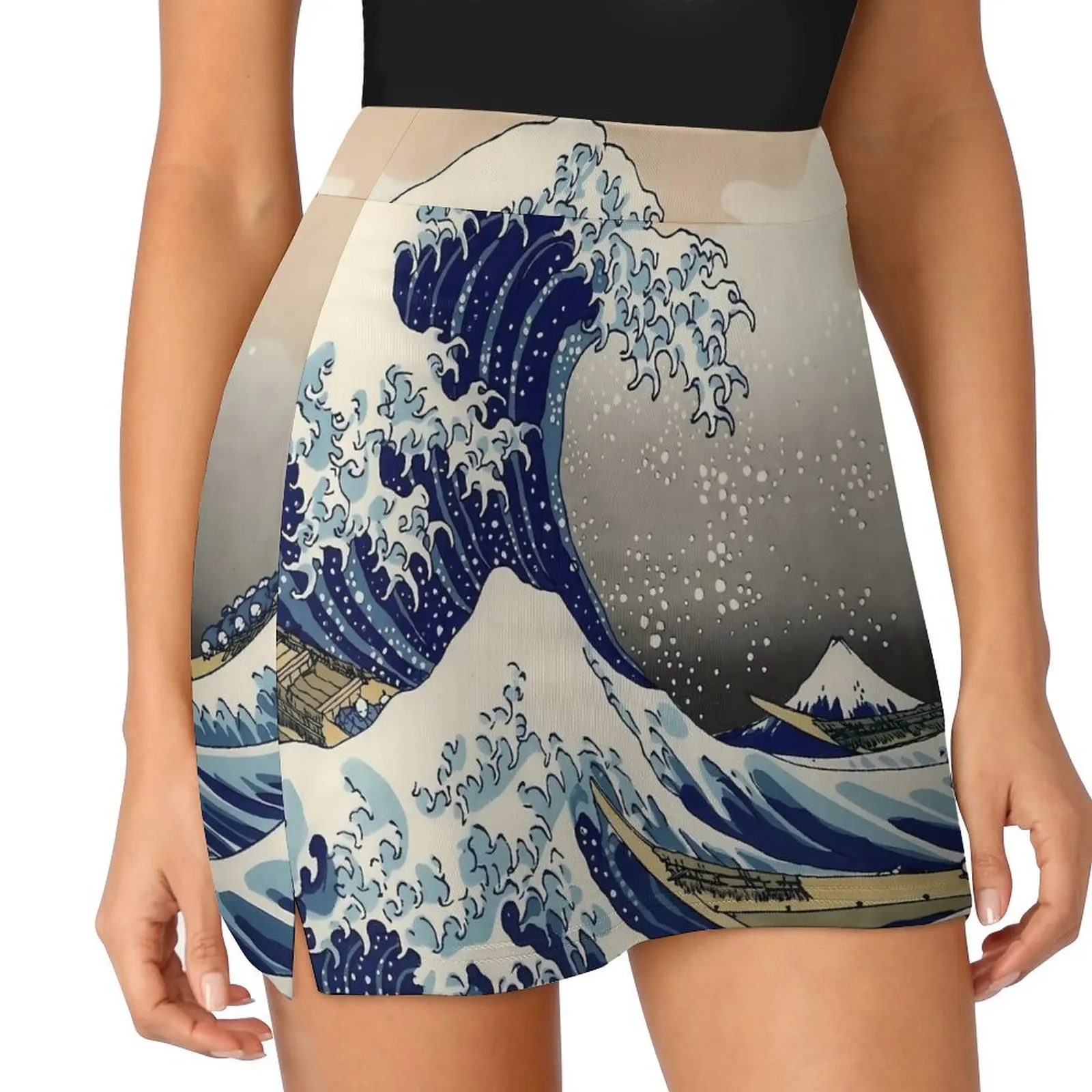 Great Wave Print Skirt Summer  Harajuku Casual A-line Skirts Vintage Mini Skirt Woman Printed Big Size Short Bottoms