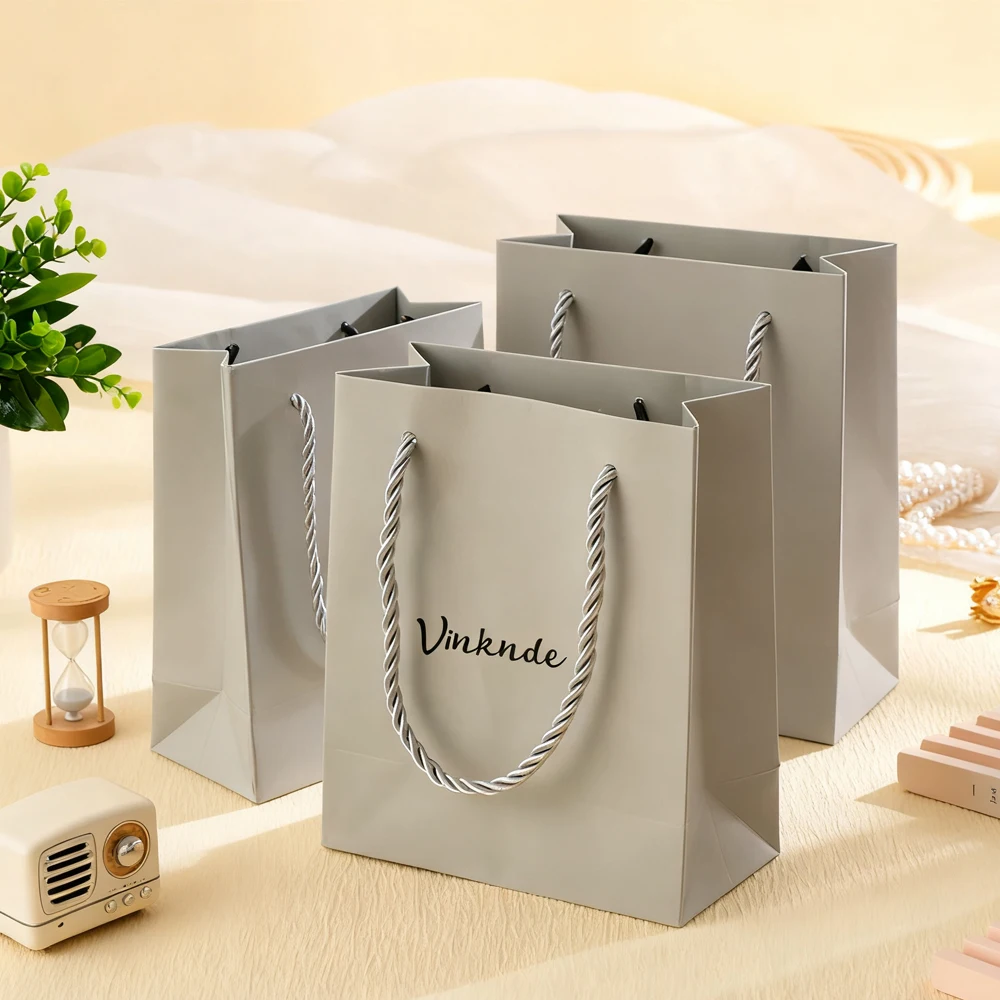 

Роскошные сумки для розничной торговли с принтом по индивидуальному заказу, ювелирные изделия, упаковка для свадебных подарков, серые бумажные сумки-тоут с вашим собственным логотипом