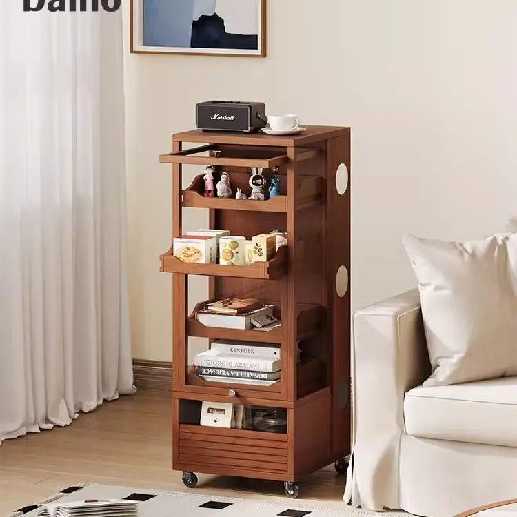 Medieval tea set, glass storage cabinet, movable multi-functional side cabinet, solid wood figure display cabinet, retro living