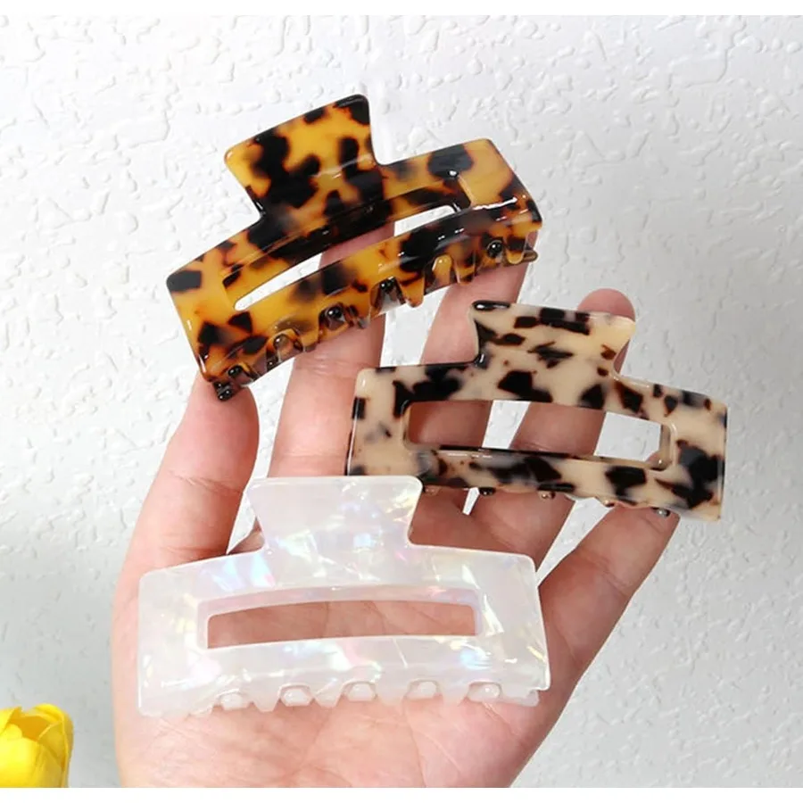 4 قطعة مشبك شعر خلات مقاطع للنساء الفتيات الفرنسية فراشة الفك المشابك الشعر مع حورية البحر اللون كراب تصميم ليوبارد طباعة S #6