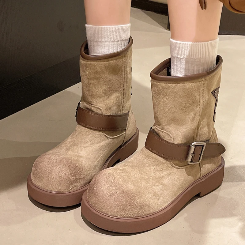 

Ankle Boots for Women Suede Flats Designer Shoes Fashion Cozy Woman Winter Boots 2025 New Casual Snow Botas De Mujer Zapatos