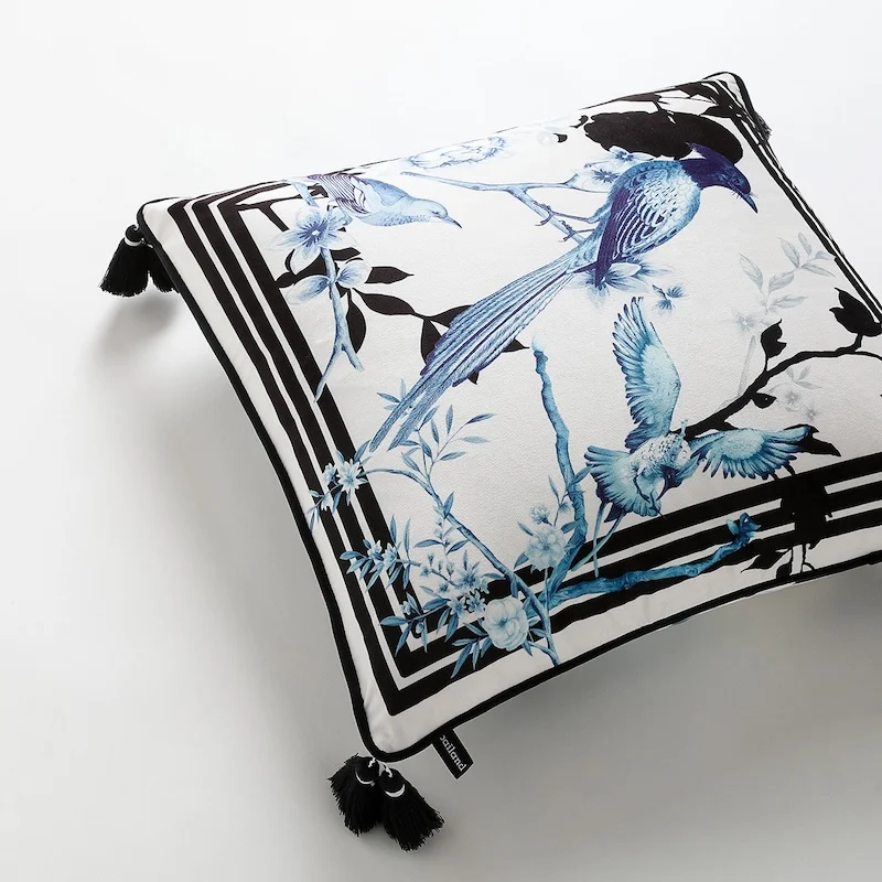 Chinese Bird Pillows Luxury Thin Velvet Cushion Case Art 60x60 Decorative Pillow Cover For Sofa Chair Home Decorations