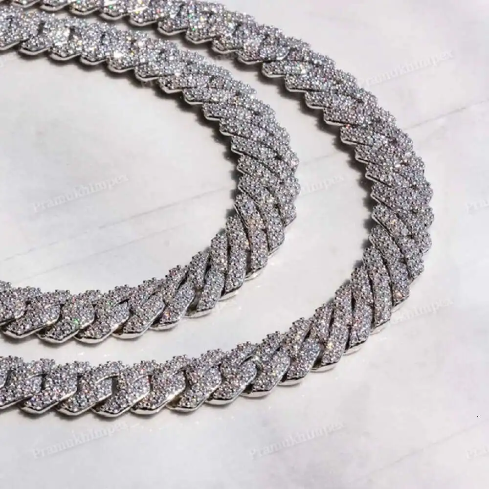 Artificial Diamond Chain Silver Moissanite Round Miami Chains Wholesale Low Price Moissanite Cuban Link Chain Necklace for Him