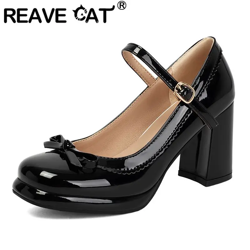 Zapatos de Tacón REAVE CAT Design Mary Janes para Mujer, Punta Redonda, Tacones Originales de 6.5cm, Correa con Hebilla, Tallas Grandes 46 47 48, Zapatos Femeninos Elegantes para Citas