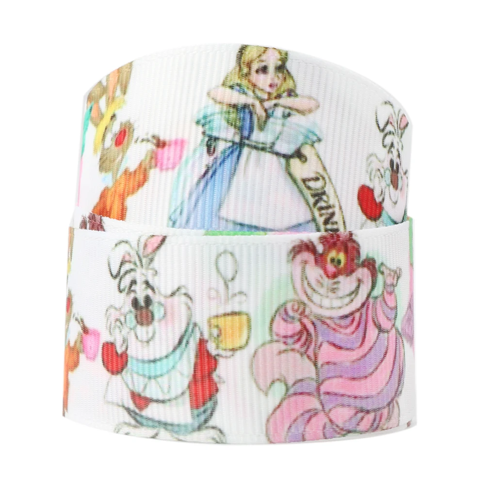 Disney 5 Yards Multi Size Alice in Wonderland Printed Grosgrain Ribbon For Hairbow DIY Craft Supplies Cartoon Ribbons