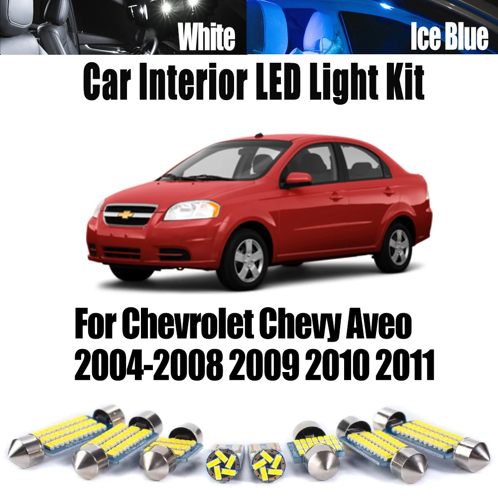 11 Uds LED Interior espejo de tocador cúpula mapa Kit de luz de maletero para Chevrolet Chevy Aveo 2004-2008 2009 2010 2011 accesorios de bombilla de coche