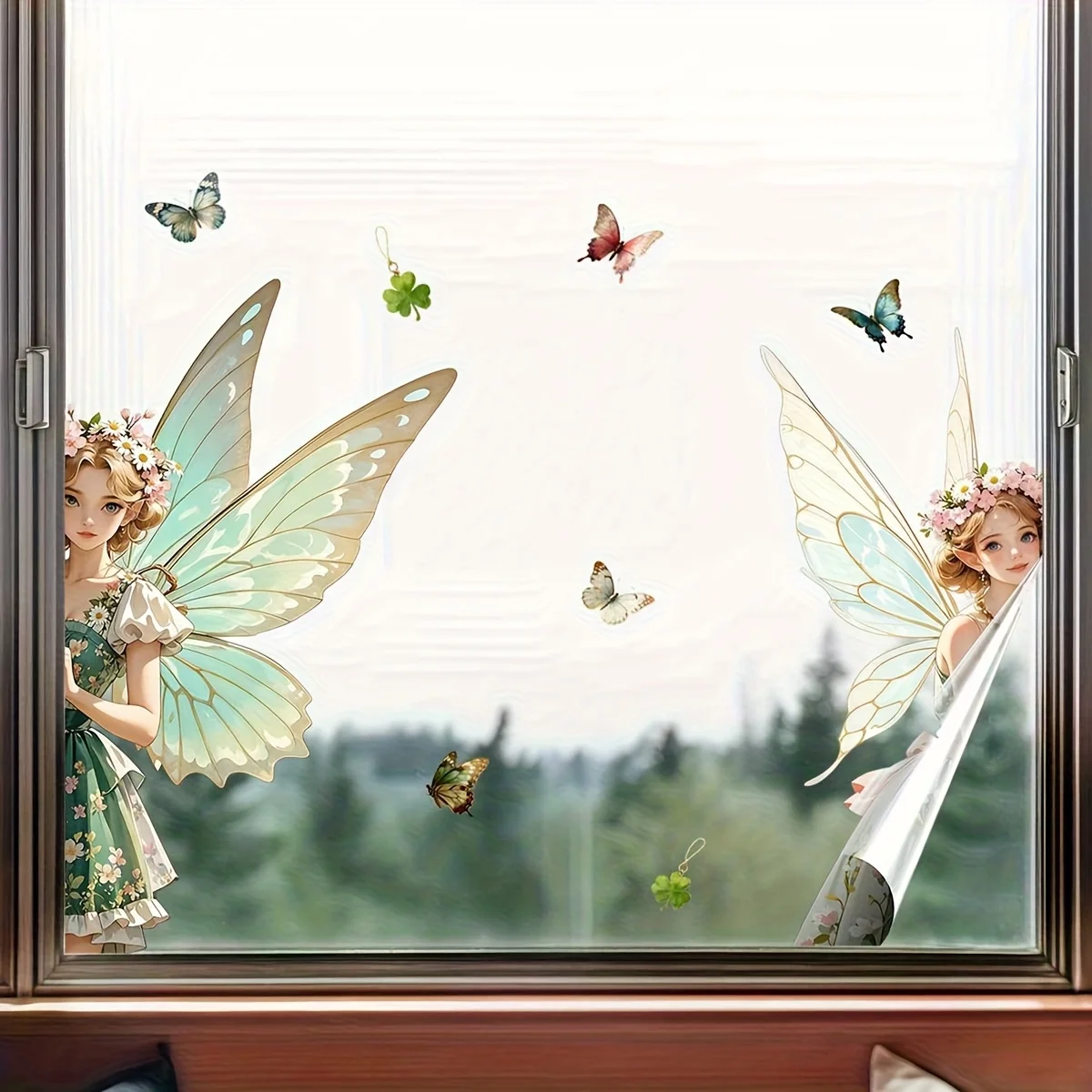1Pc Frosted Glass Sticker Fairy Butterfly Clover Design Creative DIY Self‑Adhesive Removable Double‑Sided Visible