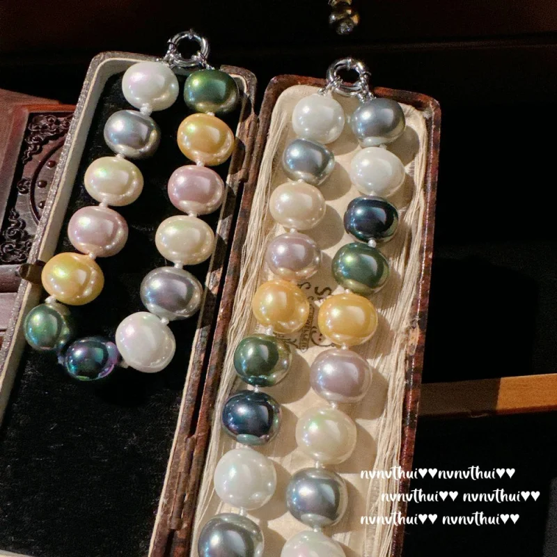 

Mermaid's Tear: Peacock Purple Egg-shaped Pearl Necklace, Baroque, Deep-sea Shell Pearl, Concave-convex Bubble Pearl Necklace &